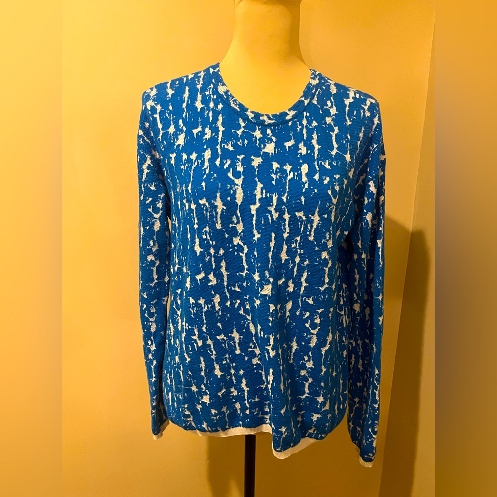 Christian Wijnants Designer Blue & White Lt-Weight Crew Sweater, S